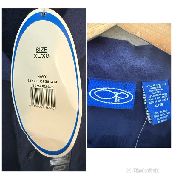 New OP Ocean Pacific Blue Leaf Tropical Short Sleeve Aloha Shirt Mens XL - Picture 10 of 10